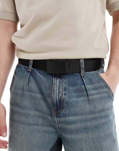 ASOS DESIGN webbing belt with matte black buckle in black - view 1