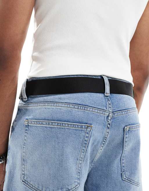ASOS DESIGN webbing belt with matte black buckle in black