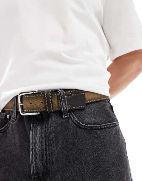 ASOS DESIGN webbing belt with ombre edge in stone and black. - view 1