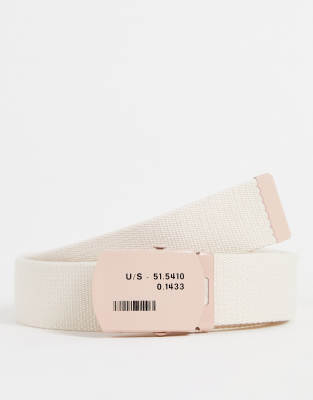ASOS DESIGN webbing belt with plated clasp in ecru - ASOS Price Checker