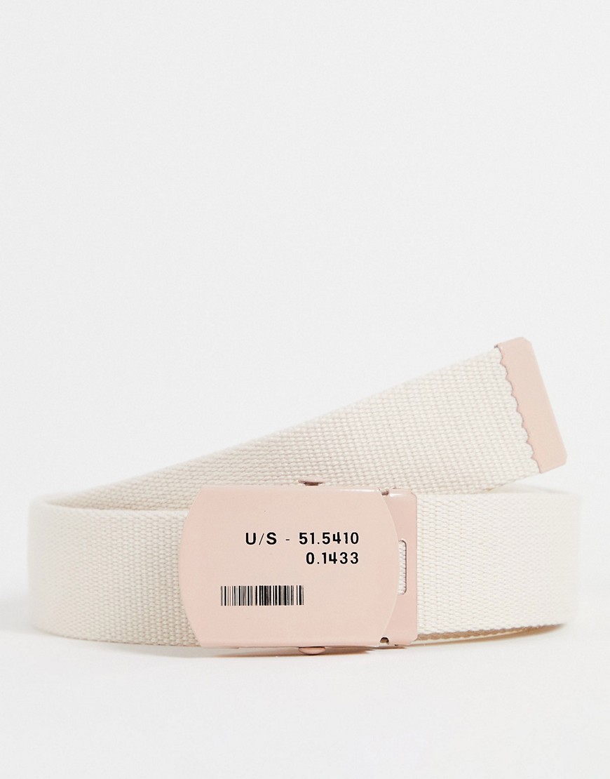 ASOS DESIGN webbing belt with plated clasp in ecru-Neutral