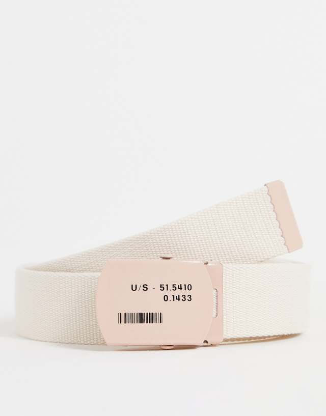 ASOS DESIGN webbing belt with plated clasp in ecru