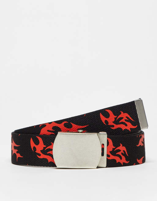ASOS DESIGN - Webbing riem met jaren 90 tattoo-print in zwart en oranje