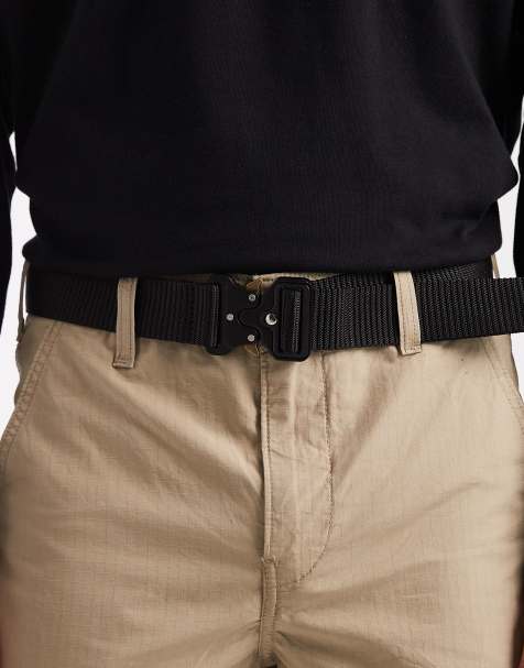 ASOS DESIGN webbing utility belt with statement buckle in black - view 1