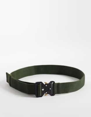 Asos Design Webbing Utility Belt With Statement Buckle In Green