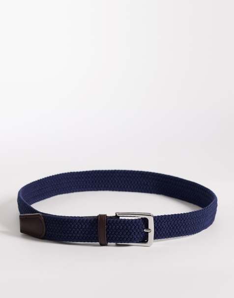 ASOS DESIGN – Webgürtel in Marineblau mit Endstück aus Kunstleder - view 1