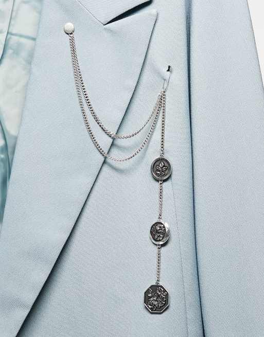 ASOS DESIGN Wedding – Łańcuszek do garnituru z zawieszkami z motywem monet w kolorze srebra