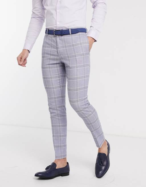 ASOS DESIGN Wedding – Super eng geschnittener Leinenanzug in Blau kariert, 3 von 3
