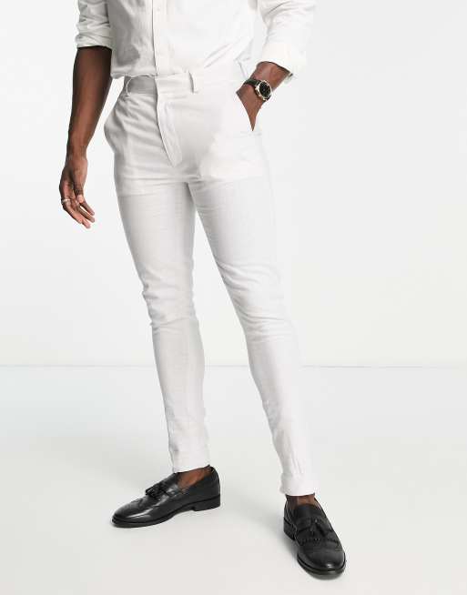 ASOS DESIGN Wedding – Anzughose aus Leinenmix in Grau mit sehr engem Schnitt und Prince-of-Wales-Karomuster