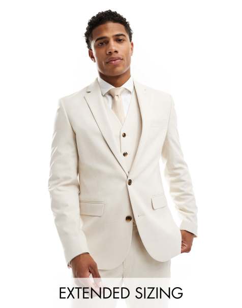 ASOS DESIGN Wedding – Anzugjacke in Steinbeige mit engem Schnitt und Flechtstruktur - view 1