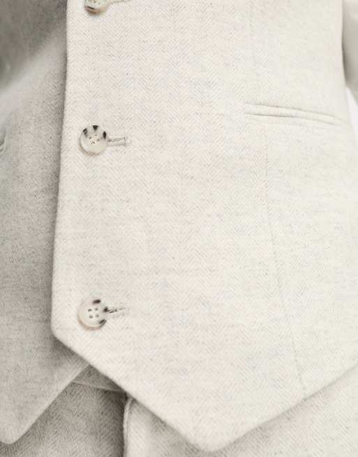 ASOS DESIGN Wedding – Anzugweste in Minzgrün aus Wollmischung mit engem Schnitt und Fischgrätmuster, 3 von 5