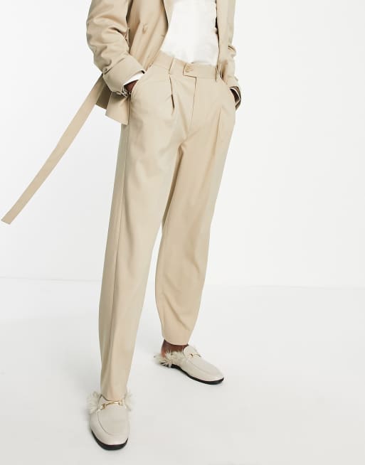 ASOS DESIGN wedding balloon suit pants in beige