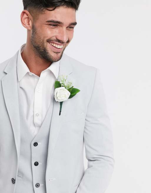 ASOS DESIGN Wedding – Bardzo dopasowana marynarka typu oxford w kolorze chłodnego błękitu