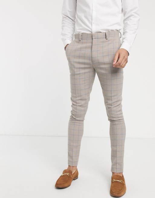  ASOS DESIGN wedding – Beigerutig kavaj i ullblandning med extra smal passform, 3 av 4