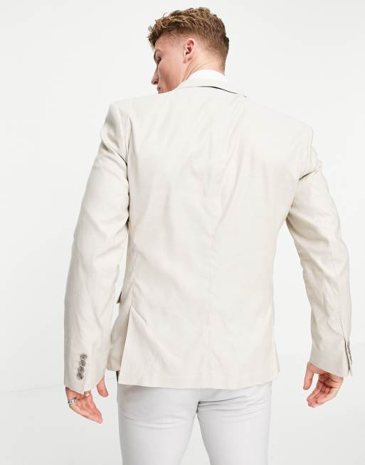 ASOS DESIGN Wedding - Beige slim-habitjakke i hørblanding, 2 af 4