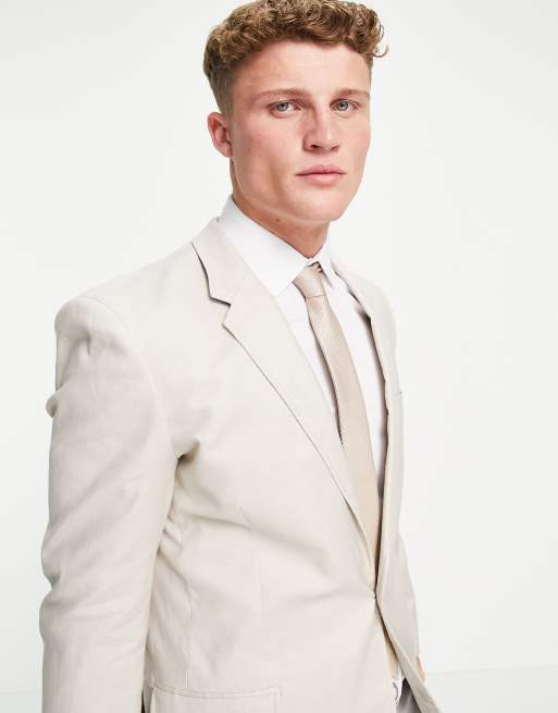 ASOS DESIGN Wedding - Beige slim-habitjakke i hørblanding, 3 af 4