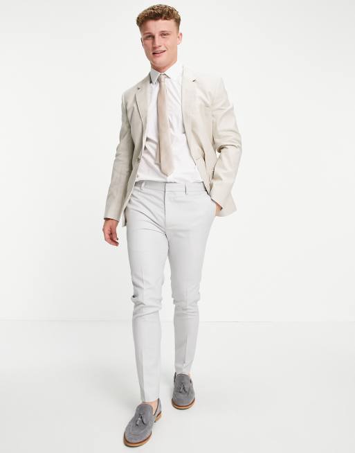 ASOS DESIGN Wedding - Beige slim-habitjakke i hørblanding, 4 af 4