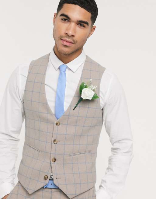  ASOS DESIGN wedding – Beigerutig kavaj i ullblandning med extra smal passform, 4 av 4