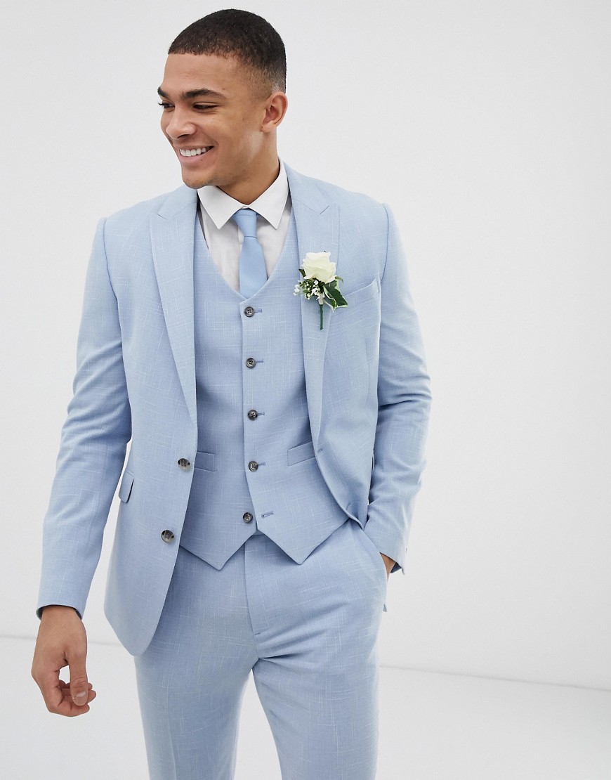 ASOS DESIGN Wedding - Blå crosshatch-mönstrad kostymjacka med extra smal passform