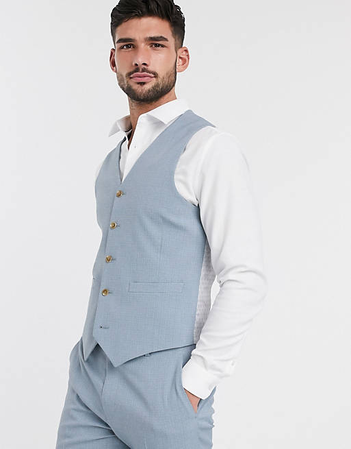 ASOS DESIGN Wedding – Blå, crosshatch-mönstrad kostymväst med extra smal passform