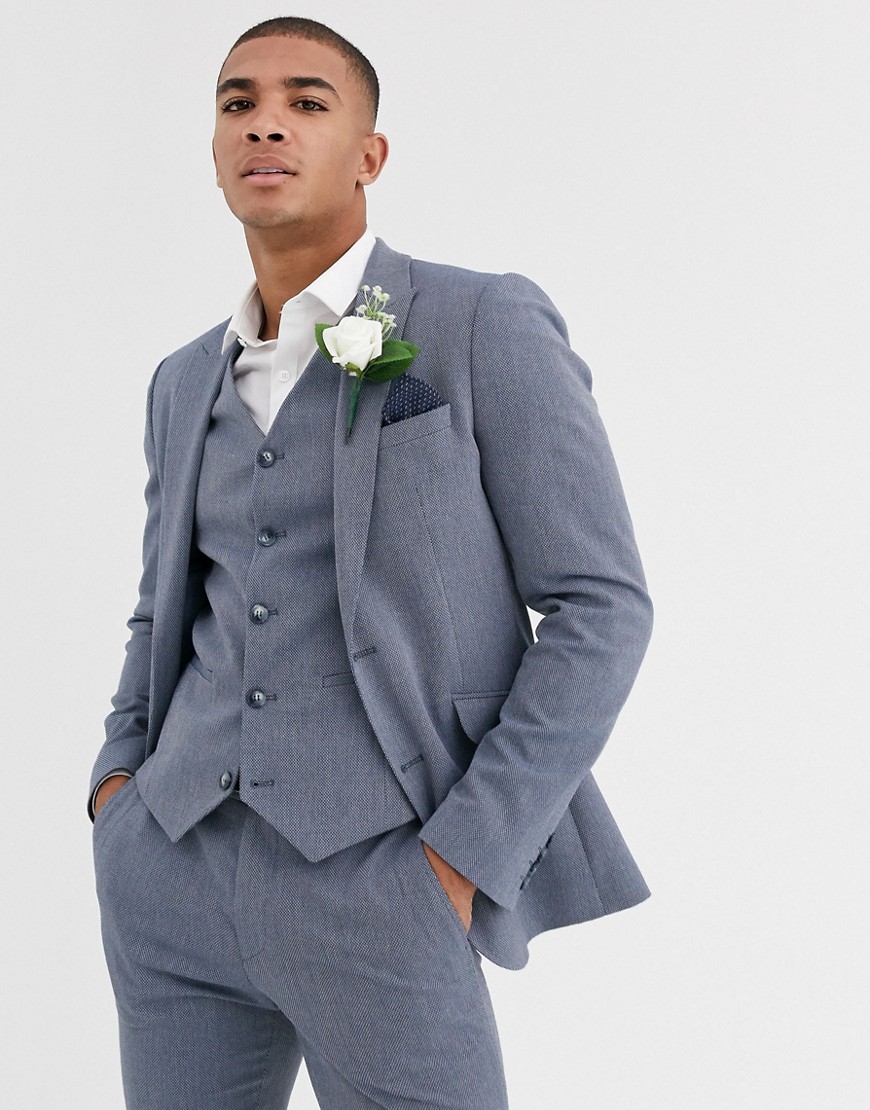 ASOS DESIGN Wedding – Blåmelerad kavaj i mikrostruktur med supersmal passform, del av kostym