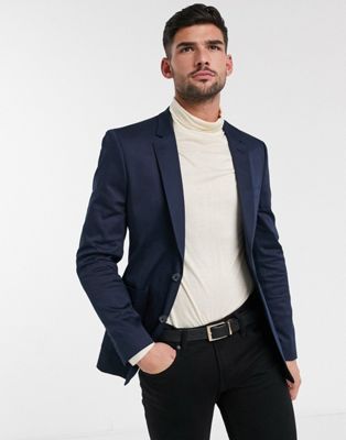 Homme DESIGN Wedding - Blazer ajusté en coton - Bleu marine