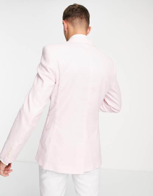 ASOS DESIGN Wedding – Blazer aus Leinenmix in Rosa mit engem Schnitt, 2 von 4