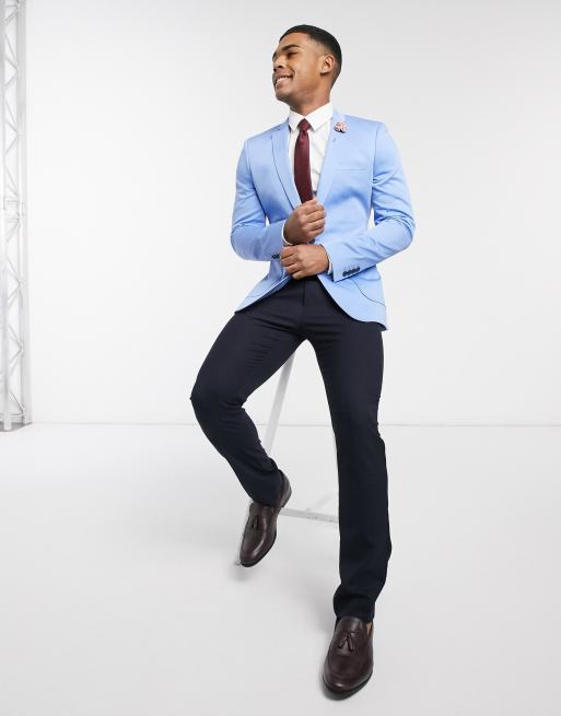 ASOS DESIGN Wedding - Blazer en coton super ajusté - Bleu barbeau, 4 de 4