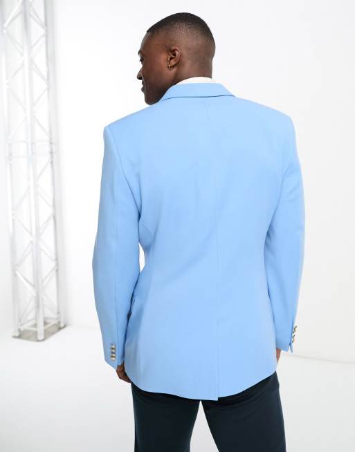 ASOS DESIGN Wedding – Blazer in Blau mit engem Schnitt und goldfarbenen Knöpfen, 2 von 5