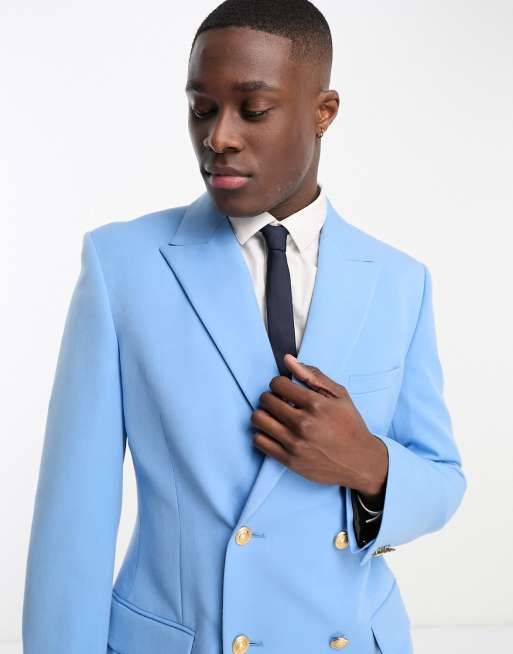 ASOS DESIGN Wedding – Blazer in Blau mit engem Schnitt und goldfarbenen Knöpfen, 3 von 5