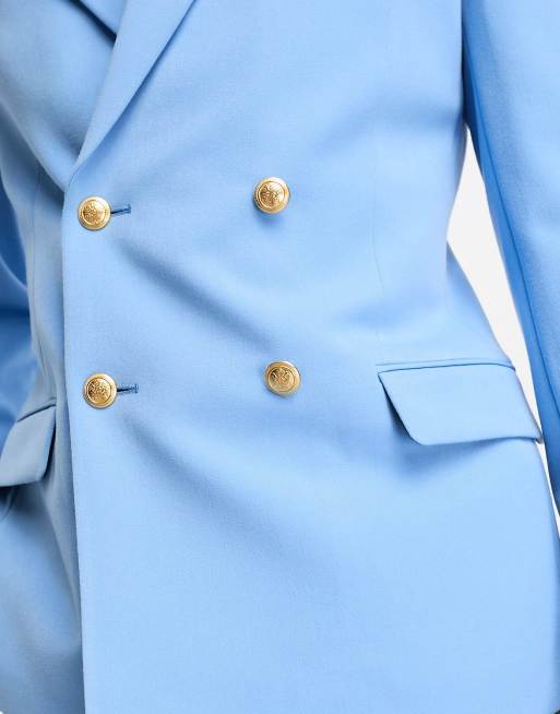 ASOS DESIGN Wedding – Blazer in Blau mit engem Schnitt und goldfarbenen Knöpfen, 4 von 5