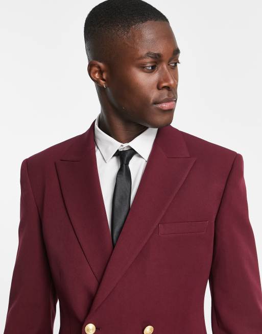 ASOS DESIGN Wedding – Blazer in Burgunderrot mit engem Schnitt und goldfarbenen Knöpfen, 3 von 4