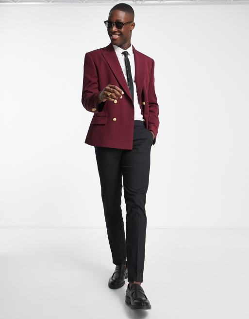ASOS DESIGN Wedding – Blazer in Burgunderrot mit engem Schnitt und goldfarbenen Knöpfen, 4 von 4