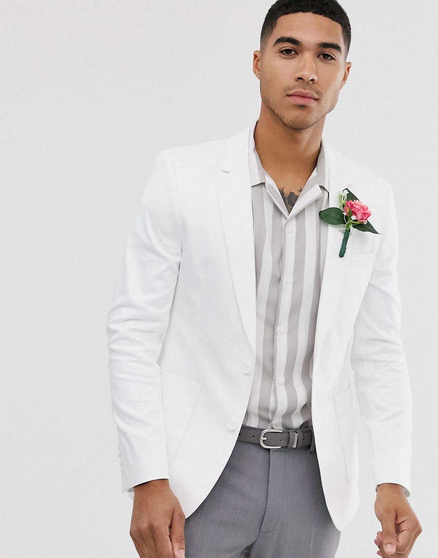 ASOS DESIGN wedding - Blazer skinny bianco in cotone