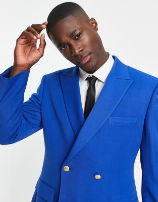 ASOS DESIGN Wedding - Blazer skinny con bottoni color oro, colore blu