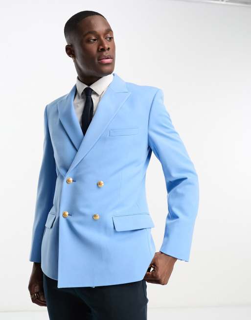 ASOS DESIGN Wedding - Blazer skinny con bottoni color oro, colore blu