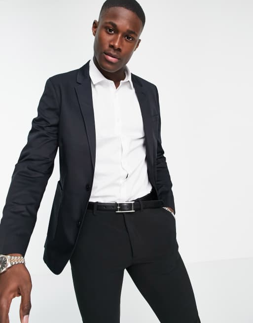 ASOS DESIGN Wedding - Blazer skinny in cotone nero