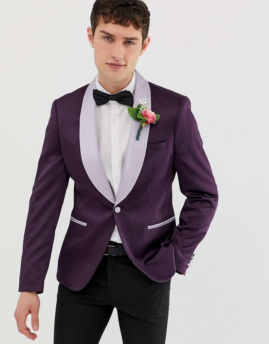 ASOS DESIGN - wedding - Blazer skinny viola in raso