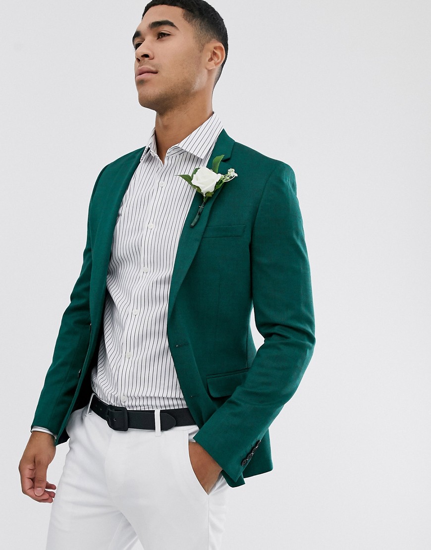 ASOS DESIGN Wedding - Blazer super skinny in misto lana verde