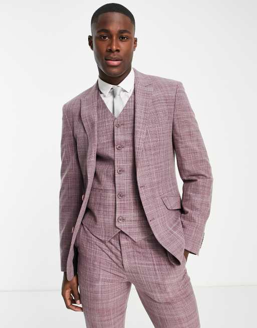 ASOS DESIGN Wedding – Bordowy garnitur o dopasowanym kroju, w drobną kratkę, 2 z 2