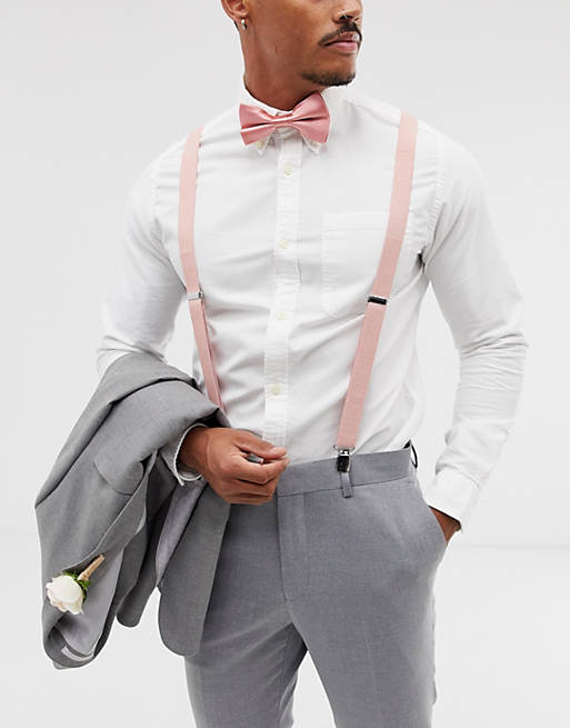 ASOS DESIGN Wedding brace and bow tie set in pink