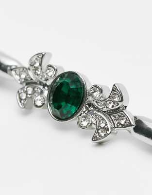 Broche Vintage élégante Argentée Avec Cristaux Et émeraudes - Bijou Fantaisie Pour Femme - Occasion Parfait état