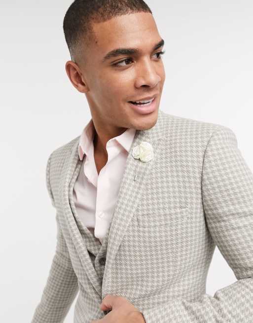 ASOS DESIGN Wedding - Bröllop - Hundtandsmönstrad kavaj i ullblandning med extra smal passform, 3 av 4
