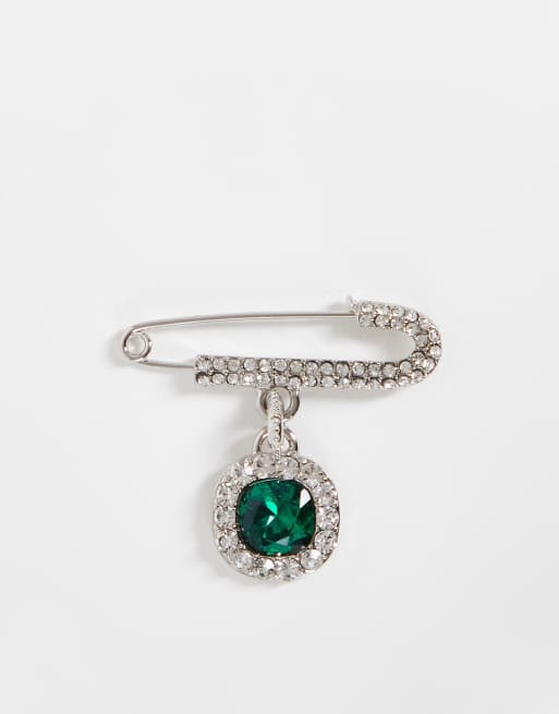 ASOS DESIGN Wedding – Brosche mit Strass- und grünen Kristallsteinen