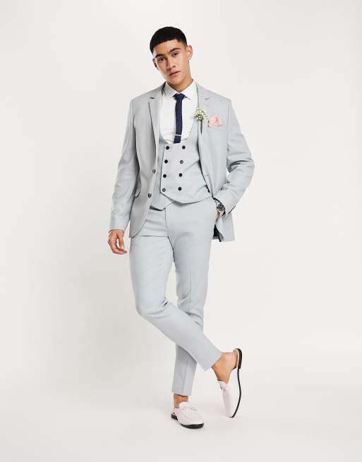 ASOS DESIGN Wedding - Bruiloft - Super skinny pantalon met micro textuur in mistig blauw, 4 van 4