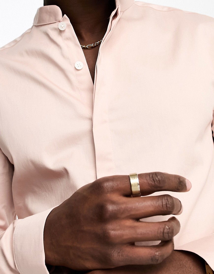 Camicia premium skinny in rasatello rosa chiaro con colletto alla coreana - ASOS DESIGN Camicia donna  - immagine2