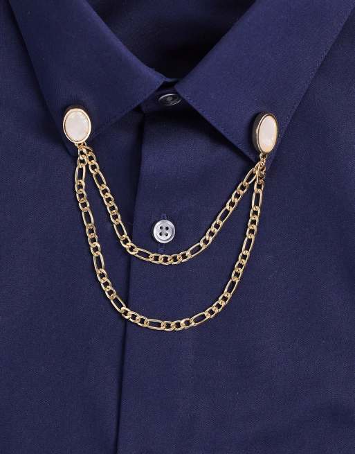 ASOS DESIGN wedding collar tips with faux pearl in gold tone