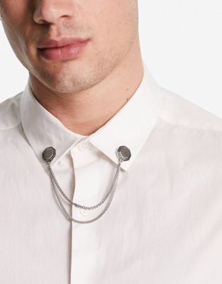 ASOS DESIGN wedding collar tips with hexagonal embossed edge in silver tone