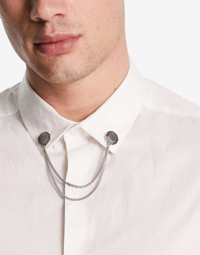 ASOS DESIGN wedding collar tips with hexagonal embossed edge in silver tone