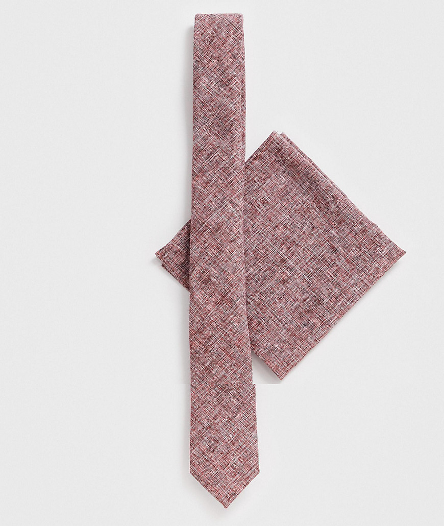 ASOS DESIGN Wedding - Cravatta sottile testurizzata e fazzoletto da taschino rosa